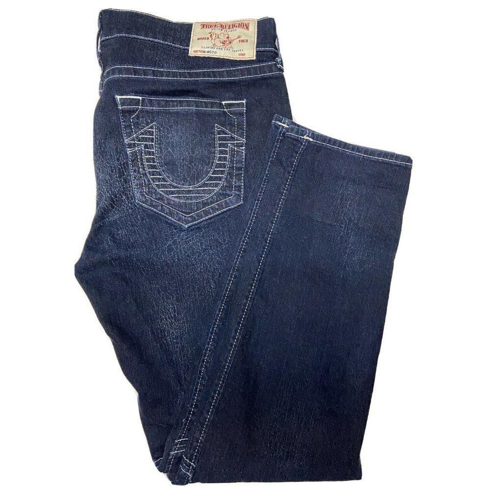 True Religion Men 38 Moto Skinny Run‎ Stitch Denim